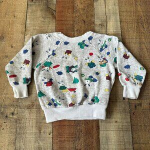 Vintage Hanes Toddler Sweatshirt With Bunny Print 3T Gray With Multicolor Design